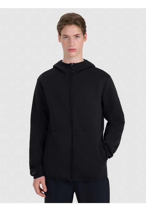 4f - 4F Bluza dresowa rozpinana z kapturem męska - czarna 3XL. Okazja: na co dzień. Typ kołnierza: kaptur. Kolor: czarny. Materiał: dresówka. Wzór: ze splotem, napisy, nadruk, gładki. Styl: elegancki, casual, sportowy. Sport: fitness