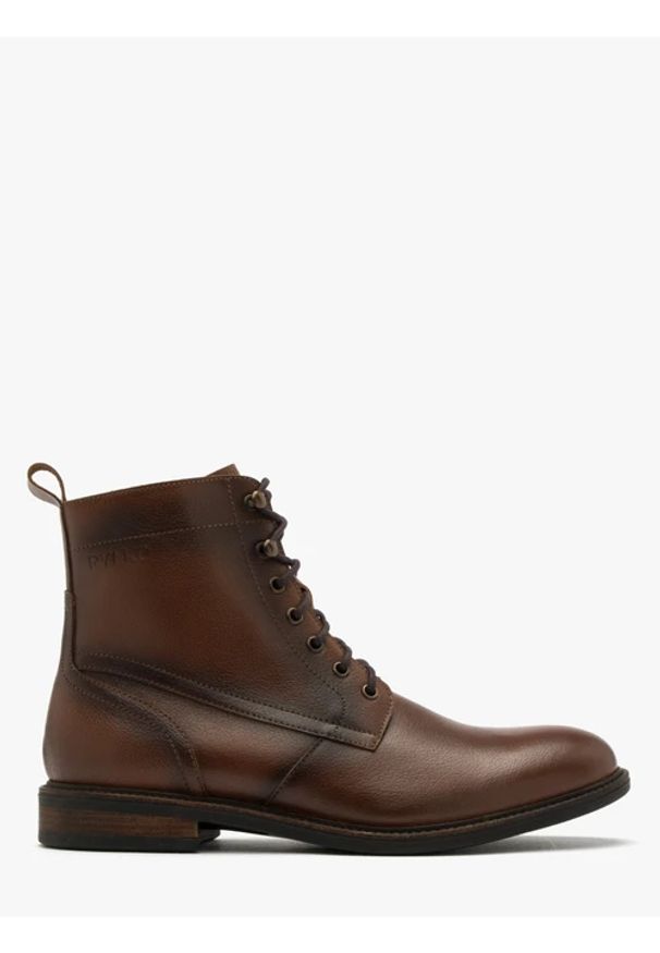 Ryłko - Ciemnobrązowy trzewik męski. Kolor: brązowy. Materiał: skóra. Styl: street