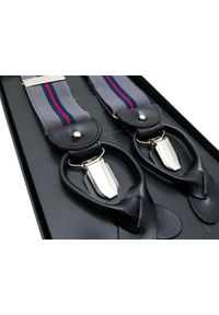 Modini - Szare szelki na guziki z granatowym i czerwonym paskiem G17. Kolor: szary, wielokolorowy, czerwony, niebieski. Materiał: skóra, guma #1