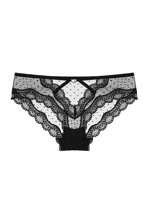Intica - Majtki ażurowe z wycięciem na romantyczny wieczór Nailya. Kolor: czarny. Materiał: tkanina, materiał. Wzór: ażurowy