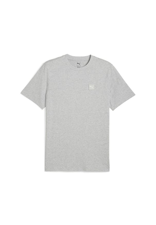 Puma - Męska koszulka Essentials Elevated PUMA Light Gray Heather. Kolor: szary, wielokolorowy, czarny. Wzór: aplikacja, haft. Sport: fitness, turystyka piesza