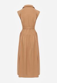 Born2be - Beżowa Koszulowa Sukienka Bez Rękawów z Wiskozy i Bawełny z Paskiem Suranon. Okazja: na co dzień. Kolor: beżowy. Materiał: wiskoza, bawełna. Długość rękawa: bez rękawów. Sezon: wiosna, lato. Typ sukienki: koszulowe. Styl: casual, elegancki, klasyczny #8