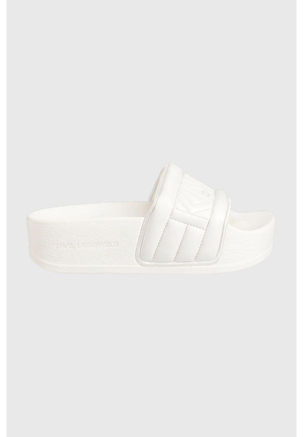 Karl Lagerfeld klapki KONDO MAXI KL80825.F11 damskie kolor biały na platformie. Kolor: biały. Materiał: materiał, guma. Wzór: gładki. Obcas: na platformie