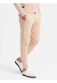 Ombre Clothing - Komplet dresowy męski bawełniany BASIC bluza nierozpinana + joggery – beżowy V6. Kolor: beżowy. Materiał: dresówka, bawełna. Wzór: jednolity #5