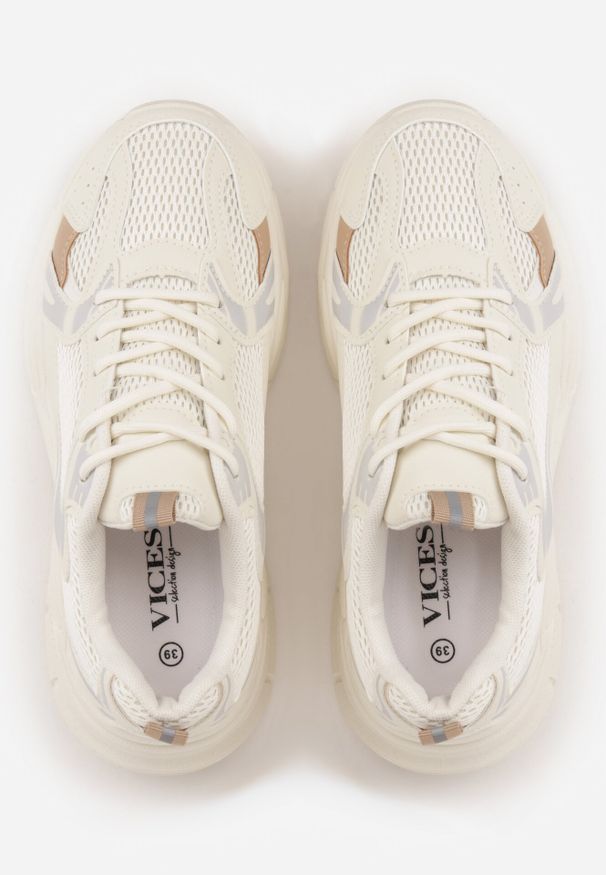 Born2be - Beżowe Sneakersy VICES na Grubej Tłoczonej Podeszwie z Perforacją Elanatia. Okazja: na co dzień. Kolor: beżowy. Materiał: jeans. Sport: fitness