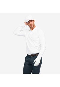 INESIS - Koszulka do golfa polo z długim rękawem męska MW500. Typ kołnierza: polo, golf. Kolor: biały. Materiał: materiał, bawełna, poliester. Długość rękawa: długi rękaw. Długość: długie #1