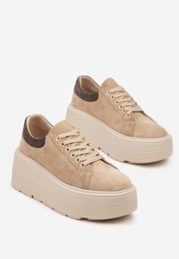 Born2be - Beżowe Zamszowe Sneakersy na Grubej Podeszwie Latella. Okazja: na co dzień. Kolor: beżowy. Materiał: zamsz #6