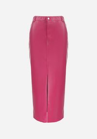 Born2be - Fuksjowa Spódnica Maxi Ołówkowa z Rozcięciem z Ekoskóry Iney. Kolor: różowy. Długość: długie #2
