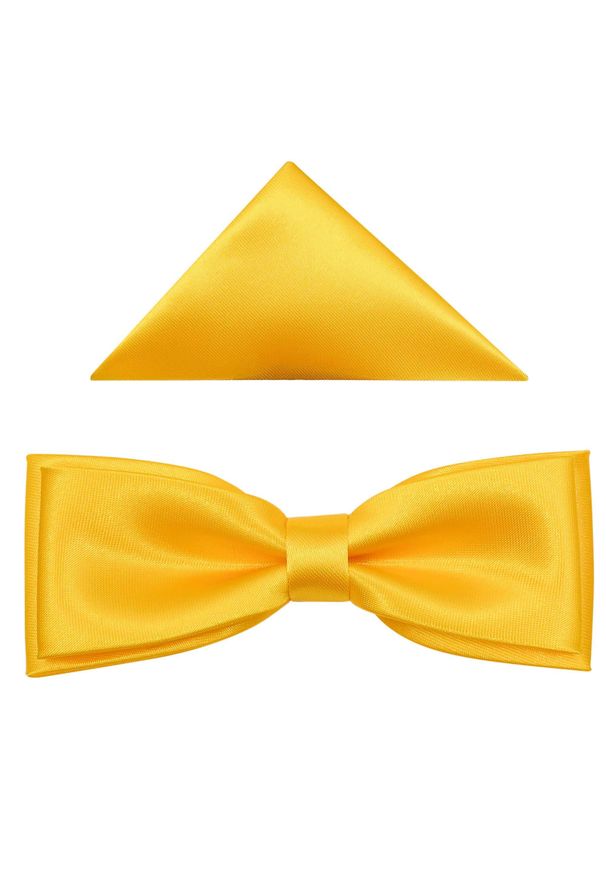 Modini - Żółta mucha męska SLIM z poszetką B35. Kolor: żółty. Materiał: poliester, tkanina. Styl: elegancki