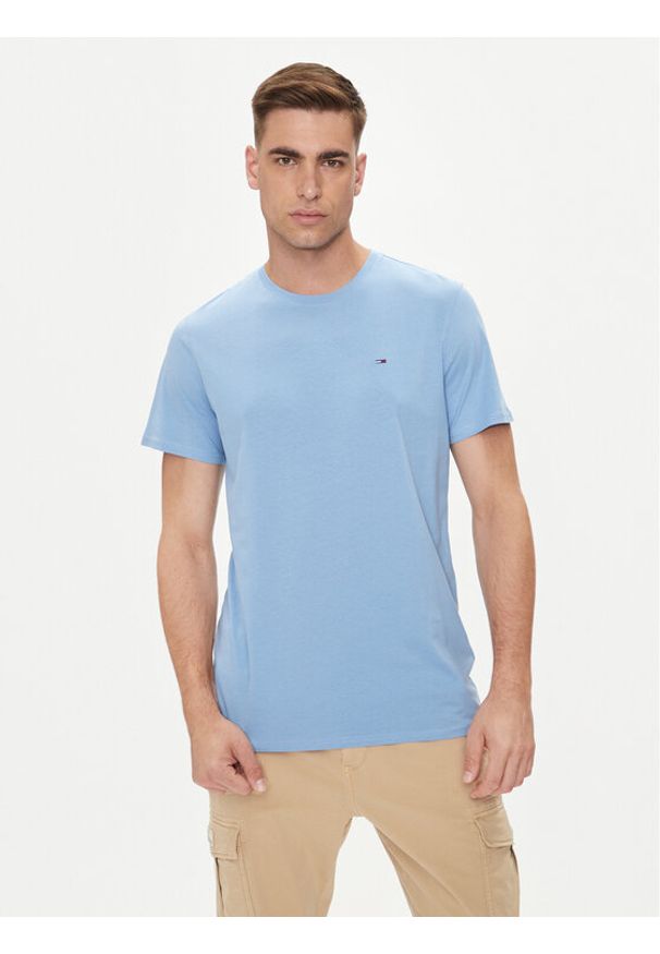 Tommy Jeans T-Shirt DM0DM04411 Niebieski Slim Fit. Kolor: niebieski. Materiał: bawełna
