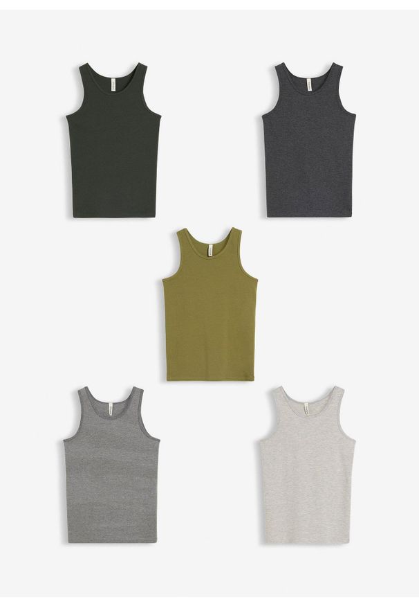bonprix - Podkoszulki z miękką bawełną (5 szt.). Kolor: szary. Materiał: bawełna