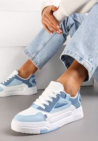 Renee - Niebieskie Sznurowane Sneakersy z Ekoskóry z Ozdobnymi Wstawkami Ravana. Kolor: niebieski #1