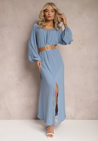 Renee - Niebieska Sukienka Palane. Kolor: niebieski. Materiał: materiał. Wzór: aplikacja, gładki. Styl: klasyczny. Długość: maxi #3