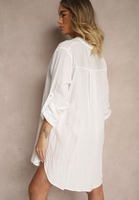 Renee - Biała Pudełkowa Sukienka Bawełniana Oversize z Dekoltem w Serek Elavellis. Okazja: na co dzień. Typ kołnierza: dekolt w serek. Kolor: biały. Materiał: bawełna. Typ sukienki: oversize. Styl: casual, elegancki #4