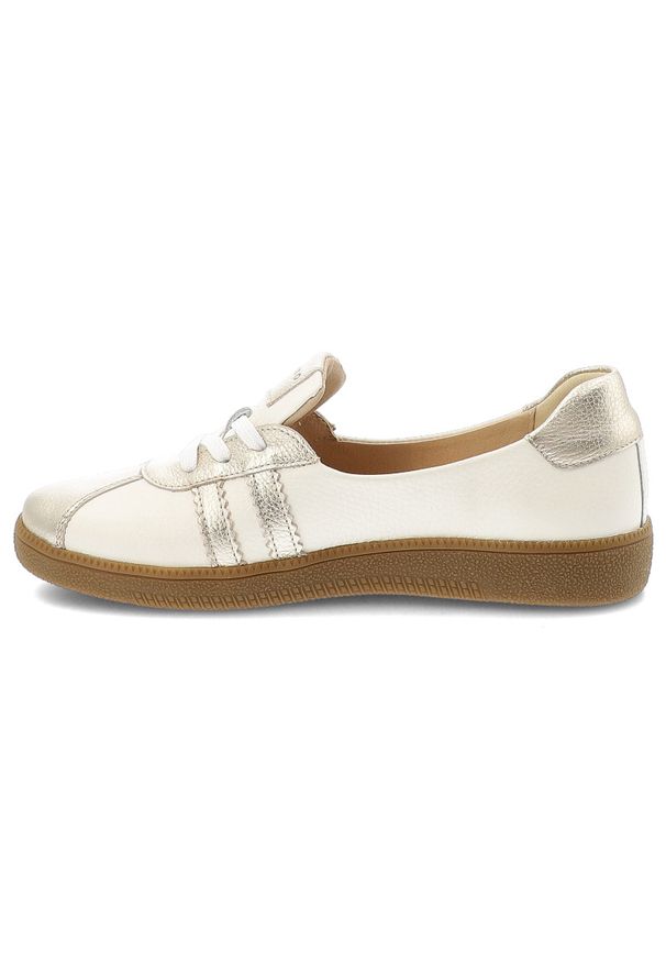 Trampki damskie Armodo, skóra naturalna metaliczne wstawki klasyczne sznurowanie miękka skórzana wyściółka elastyczna gumowa podeszwa, beżowe, n1341-. Zapięcie: sznurówki. Kolor: beżowy. Materiał: skóra, guma. Styl: klasyczny