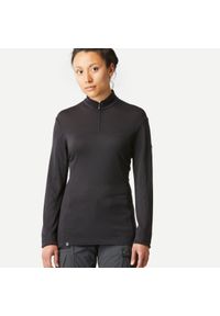 FORCLAZ - Koszulka trekkingowa damska z długim rękawem MT 500 merino. Kolor: czarny. Materiał: materiał, poliamid, wełna. Długość rękawa: długi rękaw. Długość: długie