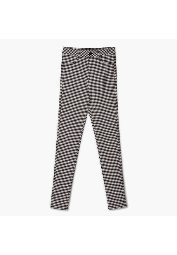 Cropp - Spodnie skinny w kratkę - Beżowy. Kolor: beżowy. Materiał: tkanina, włókno, wiskoza. Długość: długie. Wzór: kratka