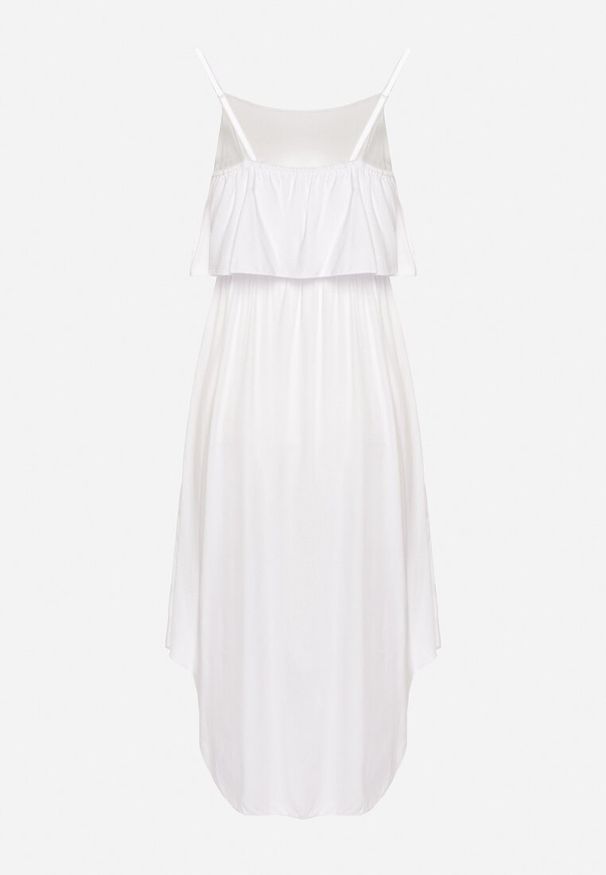 Born2be - Biała Wiskozowa Sukienka z Regulowanymi Ramiączkami i Falbanką Relata. Okazja: na spacer, na co dzień. Kolor: biały. Materiał: wiskoza. Długość rękawa: na ramiączkach. Sezon: lato. Typ sukienki: proste. Styl: elegancki, casual, klasyczny