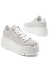 CheBello - Srebrne Sneakersy Chebello Stylowe Obuwie Damskie Na Platformie. Okazja: na co dzień. Zapięcie: sznurówki. Kolor: srebrny. Materiał: materiał. Szerokość cholewki: normalna. Obcas: na platformie. Styl: elegancki #6