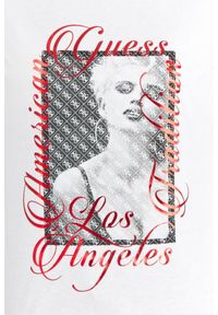 Guess - GUESS Biały t-shirt damski bawełniany z nadrukiem, Rozmiar XS. Kolor: biały. Materiał: bawełna. Długość rękawa: krótki rękaw. Wzór: nadruk #4