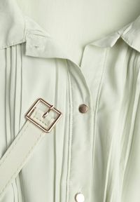 Born2be - Zielona Sukienka Plisowana o Koszulowym Kroju z Paskiem z Klamrą Efronta. Okazja: na co dzień. Typ kołnierza: kołnierzyk klasyczny. Kolor: zielony. Materiał: jeans. Długość rękawa: długi rękaw. Wzór: aplikacja. Typ sukienki: koszulowe. Styl: casual, elegancki, klasyczny #3