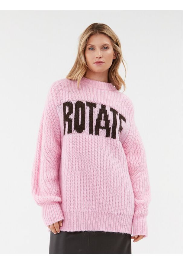ROTATE Sweter 1120751485 Różowy Relaxed Fit. Kolor: różowy. Materiał: wełna