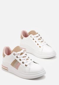 Renee - Biało-Beżowe Sneakersy na Grubej Podeszwie Odelie. Kolor: różowy