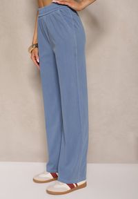 Renee - Niebieskie Szerokie Spodnie High Waist z Wiskozą Linowena. Okazja: na co dzień. Stan: podwyższony. Kolor: niebieski. Materiał: wiskoza. Styl: elegancki, casual