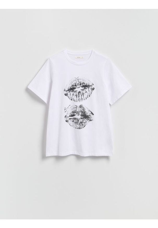 Reserved - T-shirt z nadrukiem - biały. Kolor: biały. Materiał: bawełna, dzianina. Wzór: nadruk
