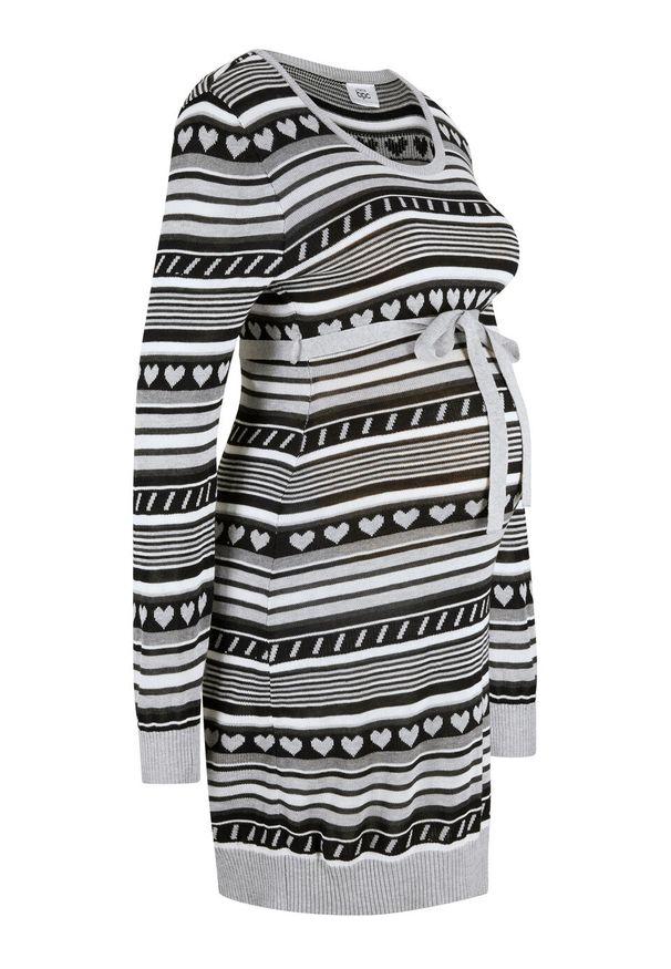 Sukienka ciążowa z dzianiny w norweski wzór bonprix czarny w paski. Kolekcja: moda ciążowa. Kolor: czarny. Materiał: materiał, dzianina, wiskoza, poliamid. Wzór: paski