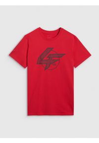 4f - 4F T-shirt regular z nadrukiem męski - czerwony 3XL. Kolor: czerwony. Materiał: włókno, skóra, materiał, bawełna. Wzór: nadruk. Styl: klasyczny