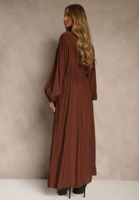 Renee - Brązowa Kopertowa Sukienka z Wiskozą z Wiązanym Paskiem w Talii Fezalia. Kolekcja: plus size. Kolor: brązowy. Materiał: wiskoza. Typ sukienki: kopertowe. Styl: elegancki #2
