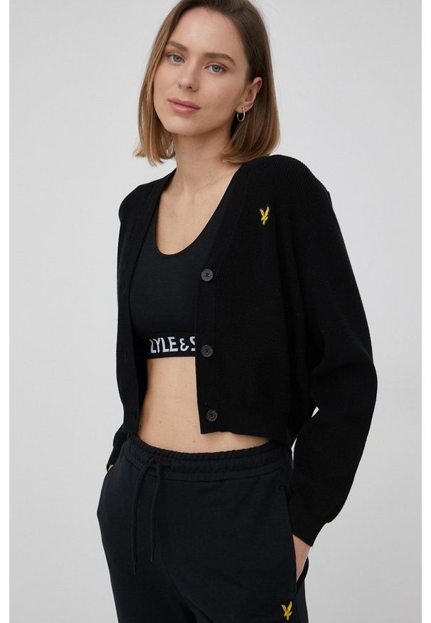 Lyle & Scott kardigan bawełniany damski kolor czarny. Kolor: czarny. Materiał: bawełna. Długość rękawa: długi rękaw. Długość: długie