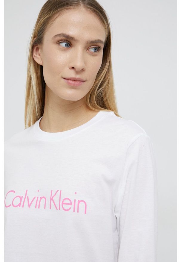 Calvin Klein Underwear Longsleeve piżamowy bawełniany kolor biały. Kolor: biały. Materiał: bawełna. Długość: długie. Wzór: nadruk