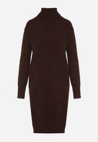 Born2be - Brązowa Dzianinowa Sukienka z Bawełną o Prostym Kroju z Golfem Tesala. Okazja: do pracy, na spotkanie biznesowe. Typ kołnierza: golf. Kolor: brązowy. Materiał: bawełna, dzianina. Wzór: jednolity. Typ sukienki: proste. Styl: biznesowy, klasyczny #7