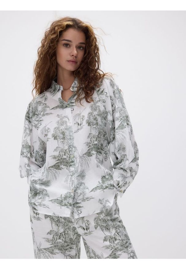 Reserved - Koszula z karbowanej bawełny - wielobarwny. Materiał: bawełna