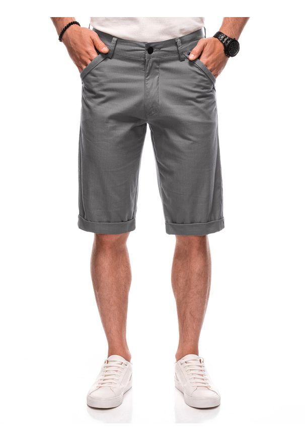 OTHER - Krótkie spodenki męskie chino W504 - - Rozmiar: 30. Okazja: na co dzień. Kolor: szary. Materiał: bawełna. Długość: krótkie. Styl: casual, elegancki