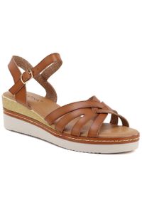 Sandały damskie na koturnie brązowe Sabatina 1103-5. Kolor: brązowy. Materiał: skóra ekologiczna. Obcas: na koturnie #1
