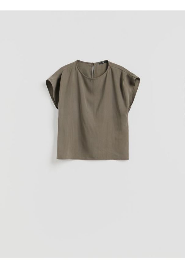 Reserved - Bluzka z modalem - oliwkowy. Kolor: oliwkowy. Materiał: tkanina