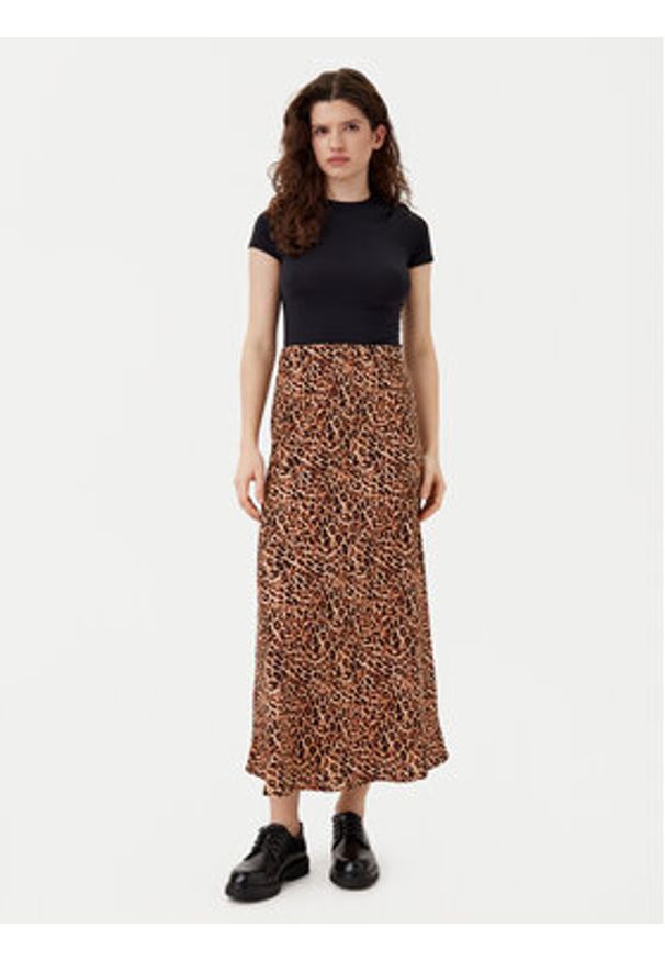 Pieces Spódnica midi Franan 17116541 Brązowy Regular Fit. Kolor: brązowy. Materiał: syntetyk