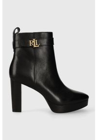 Lauren Ralph Lauren botki skórzane Maisey damskie kolor czarny na słupku 802916352001. Nosek buta: okrągły. Kolor: czarny. Materiał: skóra. Obcas: na słupku. Wysokość obcasa: średni #1