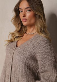 Renee - Beżowy Rozpinany Kardigan z Wełną i Ściągaczami przy Rękawach Ciarella. Kolor: beżowy. Materiał: wełna. Sezon: zima