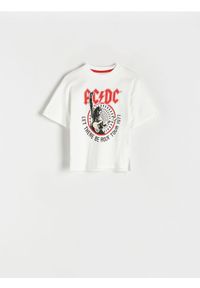 Reserved - T-shirt oversize AC/DC - złamana biel. Materiał: dzianina, bawełna