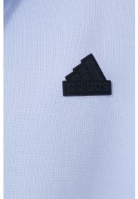 Adidas - adidas bluza męska kolor niebieski z kapturem z nadrukiem. Typ kołnierza: kaptur. Kolor: niebieski. Wzór: nadruk #3