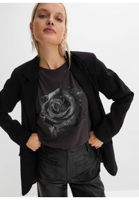 bonprix - Shirt cold-shoulder. Kolor: czarny. Wzór: kwiaty, nadruk. Styl: elegancki #3