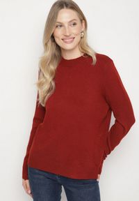 Born2be - Bordowy Klasyczny Sweter z Wełną Mailira. Okazja: do pracy, na co dzień. Kolor: czerwony. Materiał: wełna. Styl: klasyczny