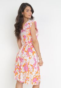 Born2be - Pomarańczowa Sukienka z Wiskozy w Kwiaty Fannio. Kolor: pomarańczowy. Materiał: wiskoza. Wzór: kwiaty. Sezon: lato. Długość: mini #4