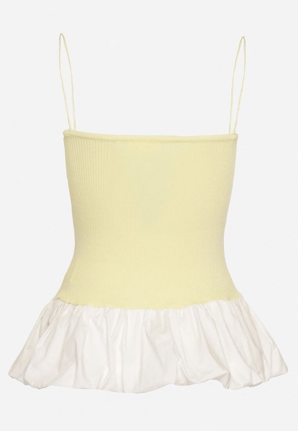 Born2be - Żółty Prążkowany Top z Ozdobną Falbanką Alutte. Okazja: na co dzień. Kolor: żółty. Materiał: prążkowany. Sezon: wiosna, lato. Styl: casual, elegancki