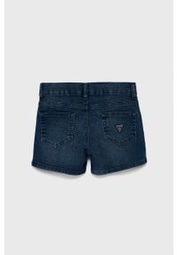Guess szorty jeansowe dziecięce kolor granatowy gładkie regulowana talia. Stan: podwyższony. Kolor: niebieski. Materiał: jeans. Wzór: gładki