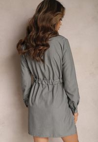 Renee - Szara Koszulowa Sukienka Utility z Plisowaną Asymetryczną Spódnicą z Paskiem Mussoria. Kolor: szary. Typ sukienki: asymetryczne, koszulowe #3